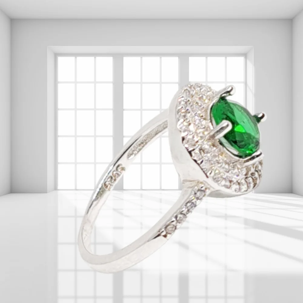 Created Emerald & Diamonds Sterling Silver Ring. NWOT